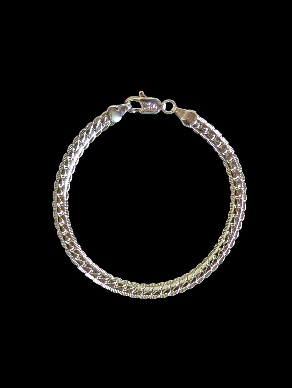 Sterling Silver 925 Flat Curb Chain Bracelet 18 cm Lobster Clasp Modern